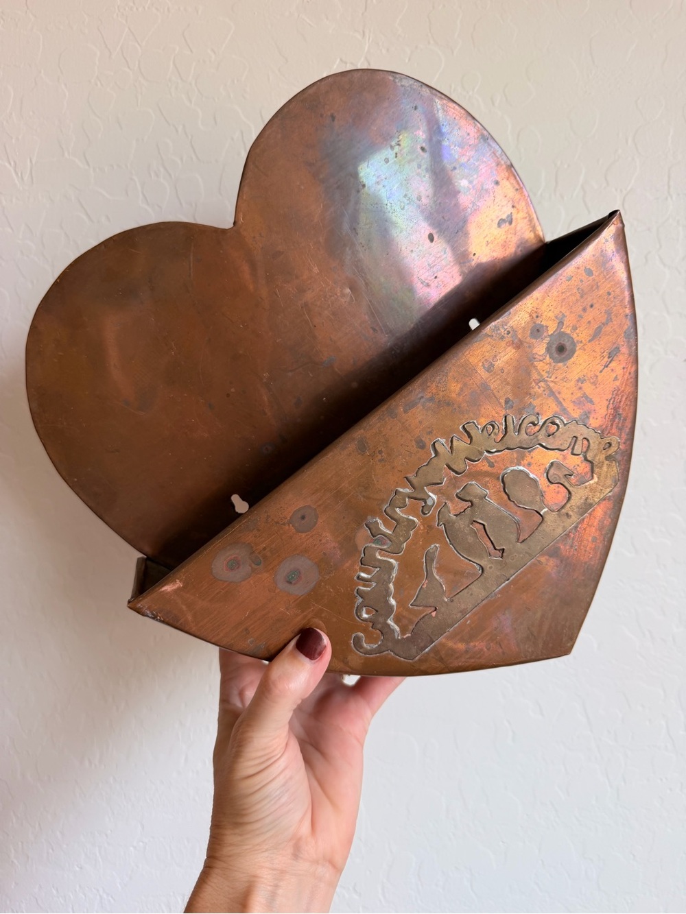 Copper Heart Wall Pocket - Rustic Copper Finish